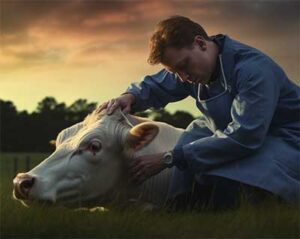 veterinarian examining livestock health issue in the field ©2024 A-Niks
